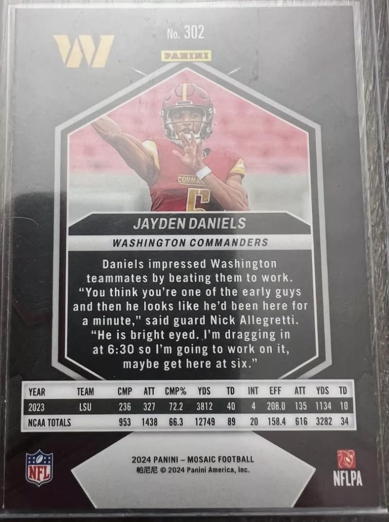 Amazon.com: 2024 Panini Mosaic Football #302 Jayden Daniels RC